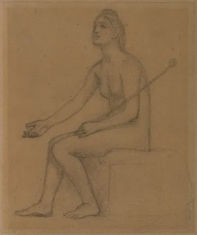 Femme nue assise, de profil à gauche by Пьер Пюви де Шаванн, 1892-1894 — digital art print download