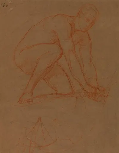 Homme nu accroupi et étude de carrelet by Пьер Пюви де Шаванн, 1854-1855 — digital art print download