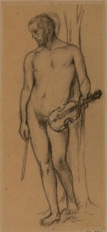 Homme nu, tenant un violon et un archet by Пьер Пюви де Шаванн, 1892-1894 — digital art print download