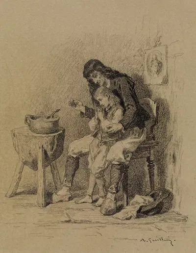Interior, Man Teaching Boy to Pray by Александр-Мари Гийеман — digital art print download