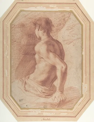 Back View of a Seated Nude Youth Facing Left by Annibale Carracci, 1560–1609 — digital art print download