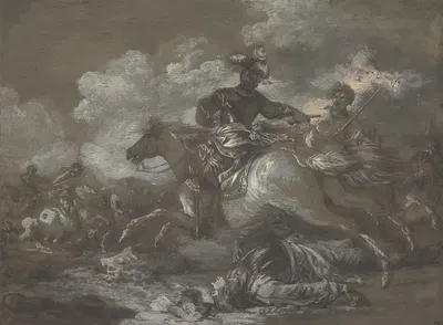 Cavalry Skirmish with a Fallen Soldier at Right by Франческо Джузеппе Казанова — digital art print download