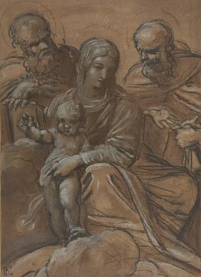 The Virgin and Child with Two Male Saints by Giacomo Cavedone, 1577–1660 — digital art print download