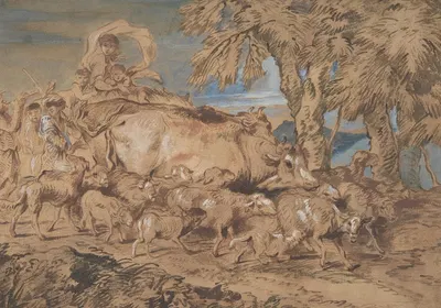 Pastoral Scene; Nomads with Sheep and Cattle by Джованни Бенедетто Кастильоне — digital art print download