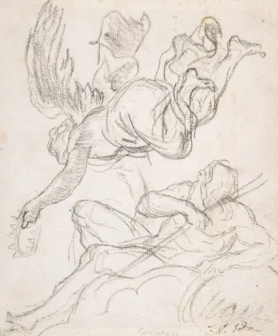 Flying Figure Holding a Crown, Reclining River God by Жак Луи Давид — digital art print download