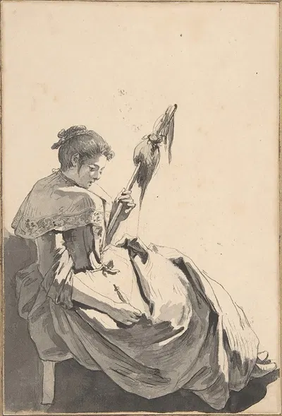 Bolognese Peasant Girl with a Distaff by Жан-Батист Грёз, 1755 — digital art print download