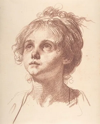 Head of a Girl Looking Up by Жан-Батист Грёз — digital art print download