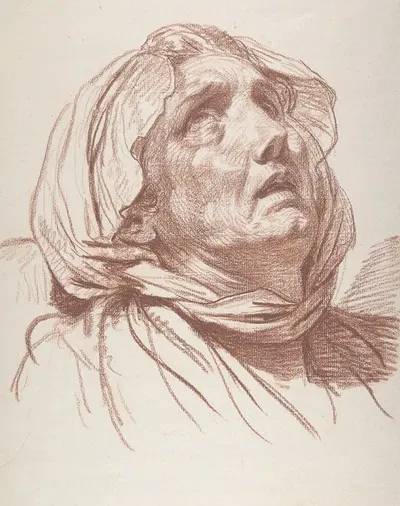 Head of an Old Woman Looking Up by Жан-Батист Грёз — digital art print download