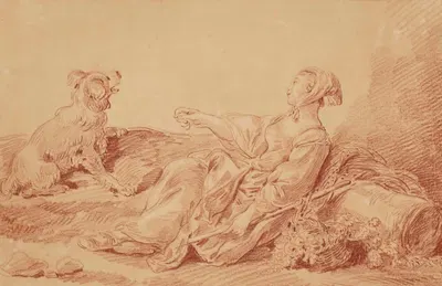 Bergère assise avec son chien by Jean-Baptiste Huet — digital art print download