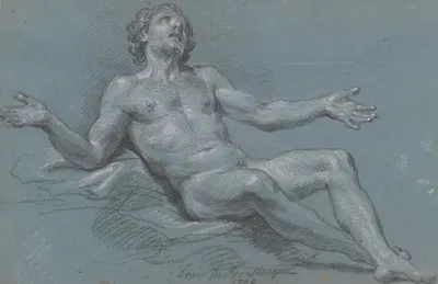 Seated Male Nude by Louis de Boullogne the Younger, 1704 — digital art print download