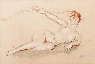 Lying Nude On A Sofa by Paul César Helleu — digital art print download