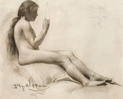 Seated Female Model by Pekka Halonen, 1890 — digital art print download