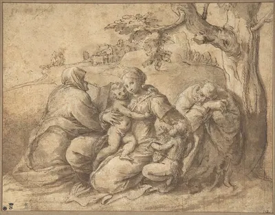 The Holy Family with Saint Elizabeth and the Infant John the Baptist by Polidoro da Caravaggio — digital art print download