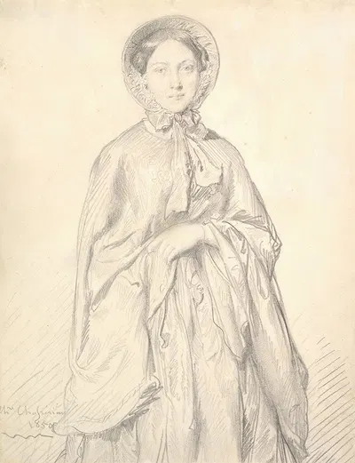 Portrait of a Young Woman Wearing a Cloak and Bonnet by Теодор Шассериу, 1850 — digital art print download