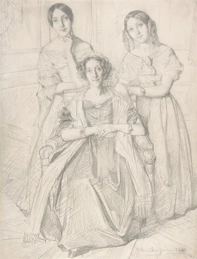 The Baroness Duperré and Her Daughters by Теодор Шассериу, 1841 — digital art print download