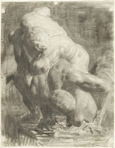 Two Male Figures Wrestling by Томас Поллок Аншутц — digital art print download
