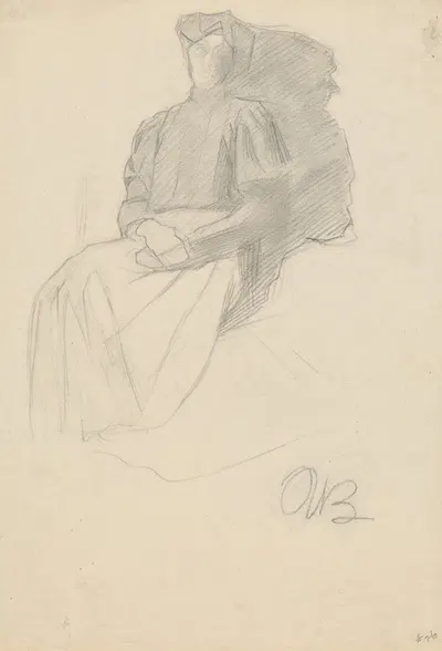 Seated Woman with a Dark Blouse by Умберто Боккьони — digital art print download