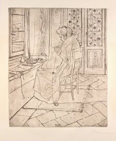 The Artist's Mother Crocheting by Умберто Боккьони, 1907 — digital art print download