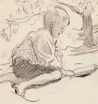 Boy Reading Outdoors by Венни Солдан-Брофельдт — digital art print download