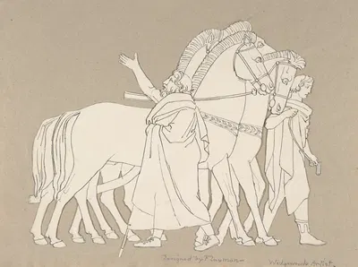 Design for large fireplace white tiles produced in Wedgwood's factory by After John Flaxman — digital art print download