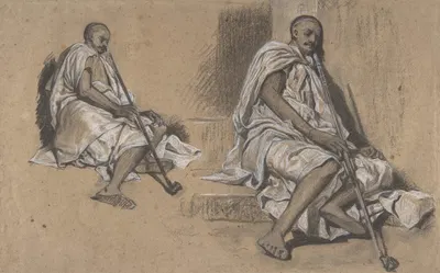Two Studies of a Seated Arab with a Pipe by Александр-Габриэль Декамп — digital art print download
