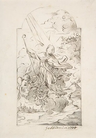 Saint Januarius Saving Naples from an Eruption of Mt. Vesuvius. by Anton Domenico Gabbiani, 1724 — digital art print download