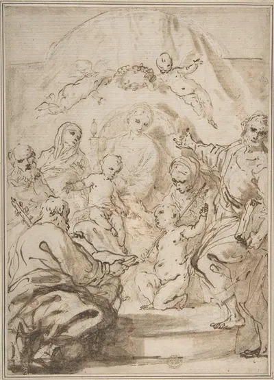 The Virgin and Child Enthroned with Attendant Saints by Antonio Gionima, 1697–1732 — digital art print download