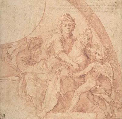 Allegorical Figure of Purity with a Unicorn and Two Putti by Baldassarre Franceschini, 1642 — digital art print download