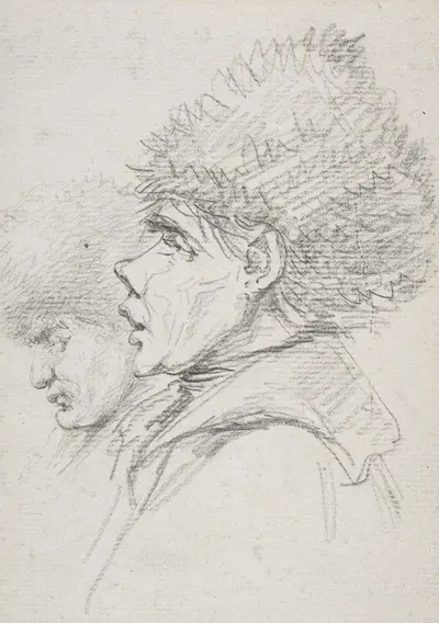 Profile of two soldiers wearing fur caps by Vivant Denon — digital art print download