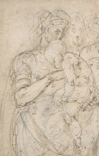 Standing Virgin with Child, Two Heads at Upper Right by Battista Franco, 1530 — digital art print download