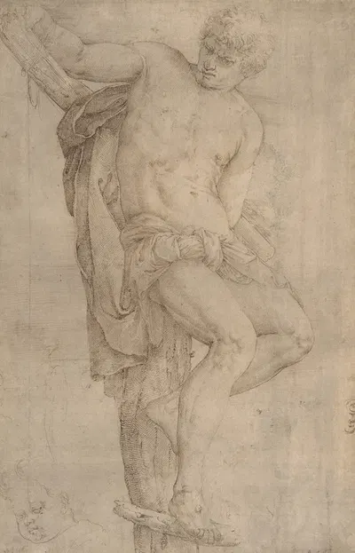 The Unrepentant Thief on the Cross, Study of a Child's Head at Lower Left, and of an Ear at Lower Right Border by Battista…