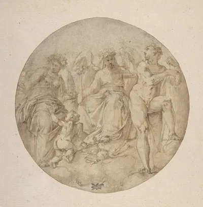 Three Allegorical Figures in a Roundel by Battista Franco — digital art print download
