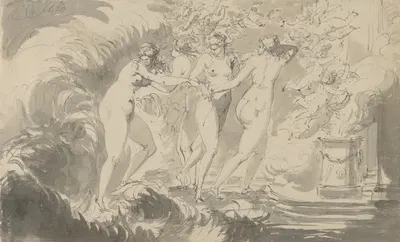 Four Nude Women Surrounded by Putti, Approaching an Altar by Carl August Ehrensvärd, 1765–1800 — digital art print download