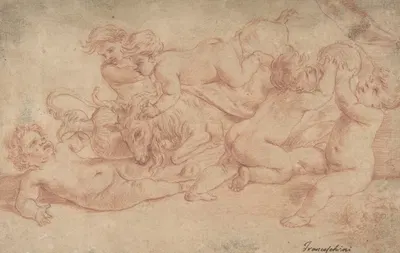 Five Putti Playing with a Goat (Bacchanalia) by Карло Чиньяни — digital art print download