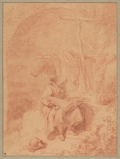 Saint Francis Reading by Кристиан Вильгельм Эрнст Дитрих, 1747 — digital art print download