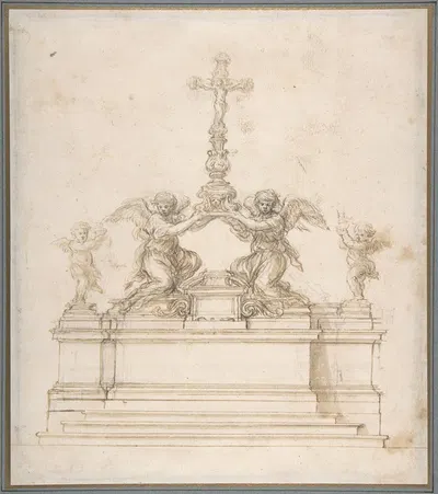 Design for an Altar with Kneeling Angels Supporting a Crucifix by Ciro Ferri — digital art print download