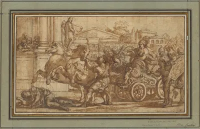 Tullia Driving Her Chariot over the Body of Her Father by Ciro Ferri — digital art print download