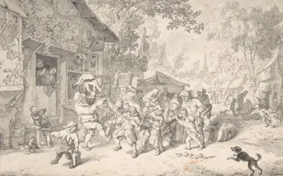 An Itinerant Peddler in a Village by Корнелис Дюсарт, 1693 — digital art print download