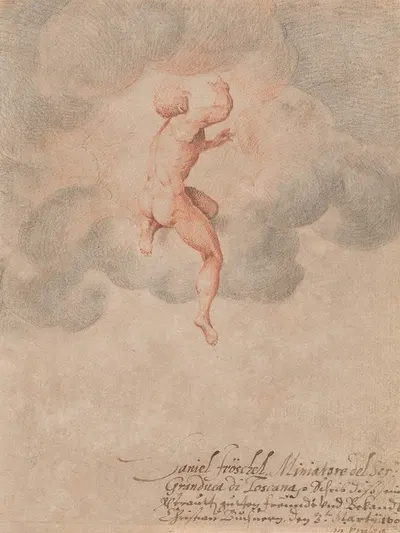 A Nude Male Seen from the Back in Clouds (after Michelangelo Buonarroti) by Daniel Fröschl, 1602 — digital art print download