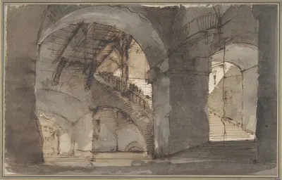A Dungeon with High Vaults and a Staircase at Right. by Domenico Fossati — digital art print download