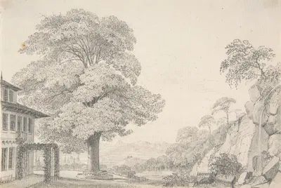 Landscape with a Tree in front of a Villa by Эдуард Гертнер — digital art print download