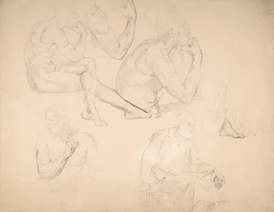Studies of a Seated Bearded Man by Эдуард Юлиус Фридрих Бендеман — digital art print download