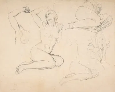 Studies of a Sitting Woman by Эдуард Юлиус Фридрих Бендеман — digital art print download