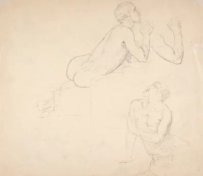 Studies of Seated Man by Эдуард Юлиус Фридрих Бендеман — digital art print download