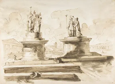 Two sculptures on pedestals by Felice Giani — digital art print download