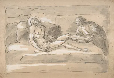 The Dead Christ Mourned by the Magdalen Who Venerates the Wounds on His Feet by Fortunato Duranti, 1787–1863 — digital art…