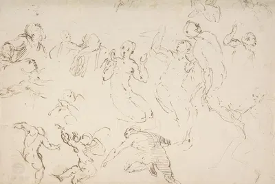 Standing and Kneeling Figures, and Studies of Flying Putti by Francesco Curia, 1565–1608 — digital art print download