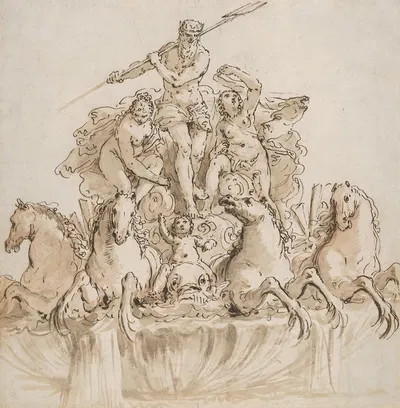 Design for a Fountain with Neptune in his Chariot by Франческо Фонтебассо — digital art print download