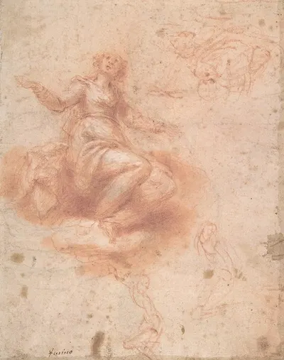 Young Woman on a Cloud with Three Figures by Francesco Furini — digital art print download