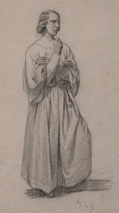 Three-Quarter View of a Standing Male Robed Figure by François-Claudius Compte-Calix — digital art print download
